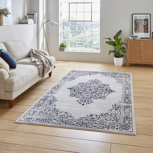 Think Rugs artemis b9076a blue silver Blue, Grey Living Room Geometric Rug.