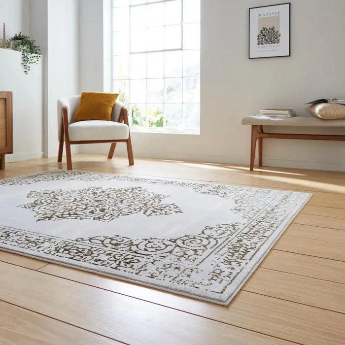 Think Rugs artemis b9076a gold silver Grey, Yellow Living Room Geometric Rug.