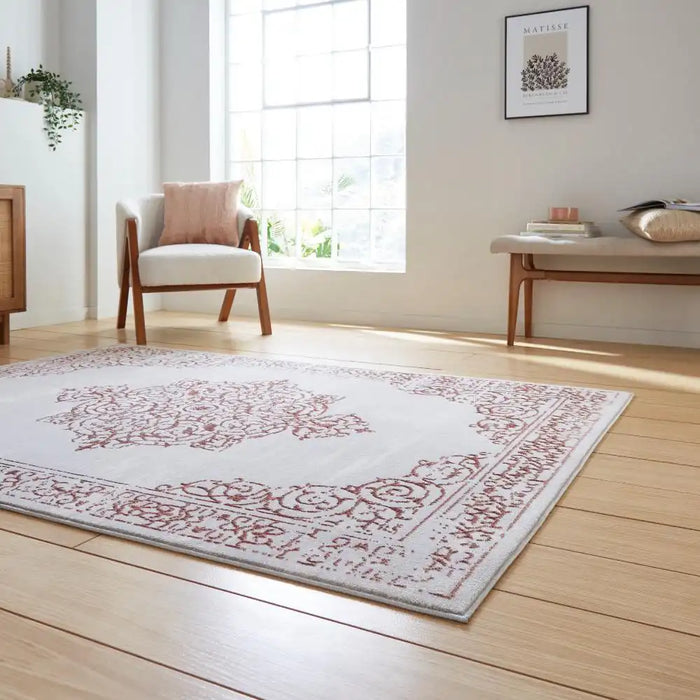 Think Rugs artemis b9076a rose silver Grey, Pink Living Room Geometric Rug.