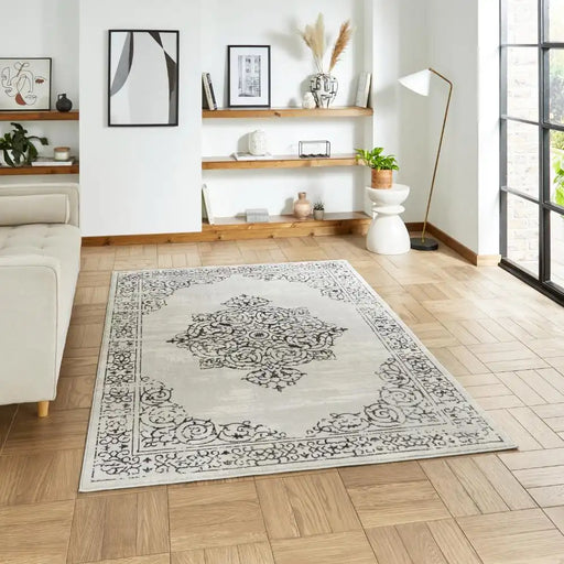 Think Rugs artemis b9076a silver Grey Living Room Geometric Rug.
