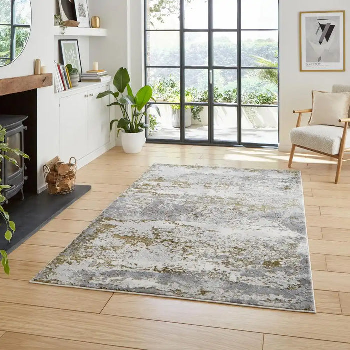 Think Rugs artemis b9289a gold Grey, Yellow Living Room Geometric Rug.