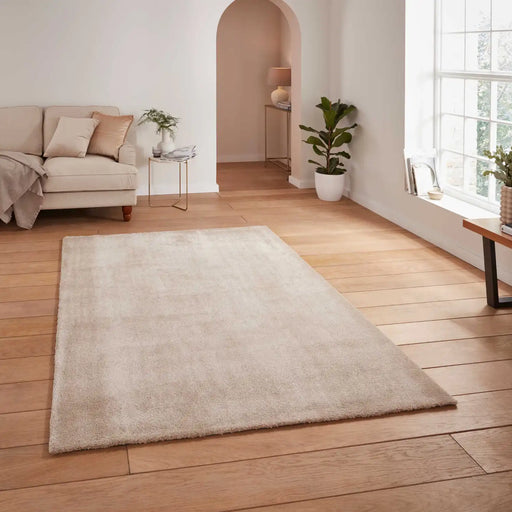 Think Rugs cove beige Beige Living Room Shaggy Rug.
