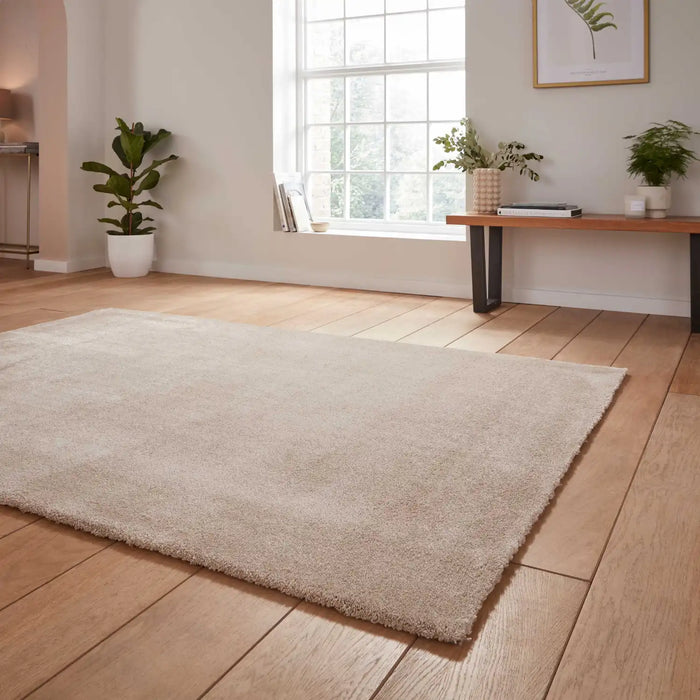 Think Rugs cove beige Beige Living Room Shaggy Rug.