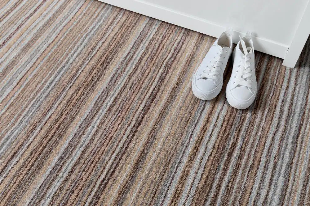 Origins fine stripe beige Beige Living Room Wool Rug.