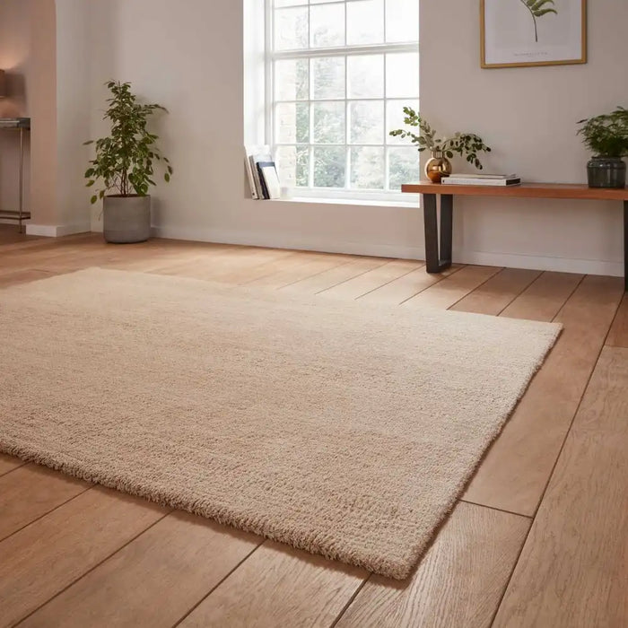 Think Rugs kara washable beige Beige Living Room Shaggy Rug.