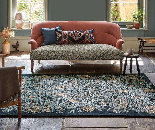 Morris & Co morris and co bird webbs blue 128308 Blue Living Room Wool Rug.