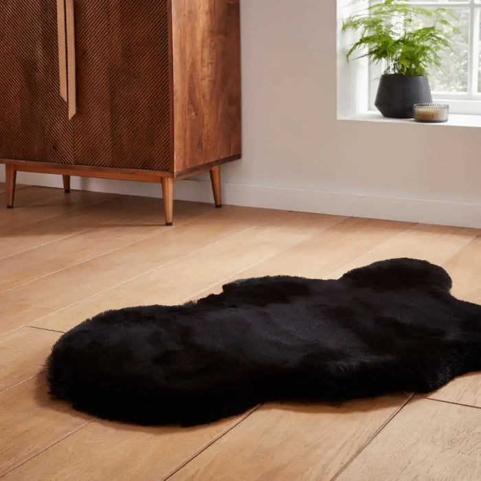 Think Rugs super teddy sheepskin black Black Living Room Shaggy Rug.