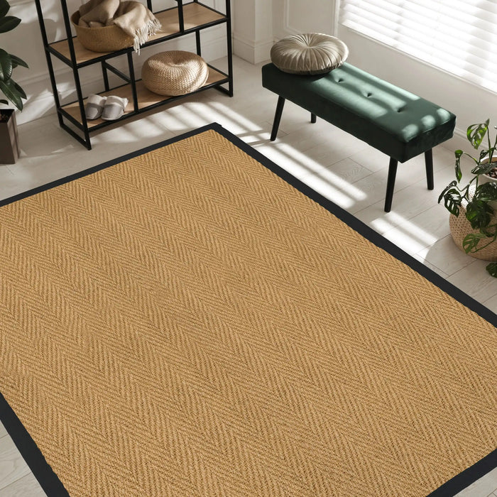 Likewise Matting herringbone coir black Beige Living Room  Rug.
