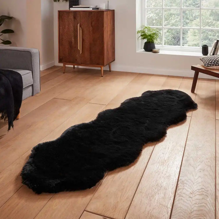 Think Rugs super teddy sheepskin black Black Living Room Shaggy Rug.