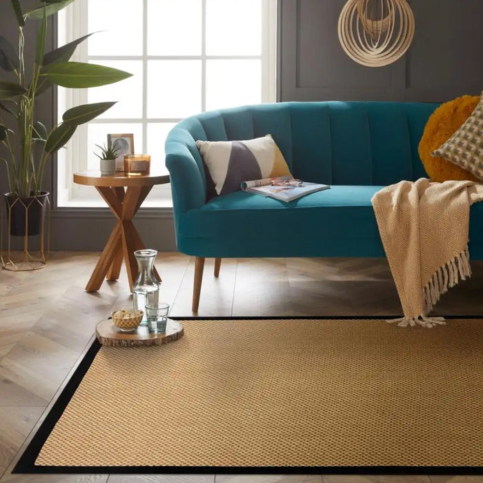 Esselle urmston sisal jute tiger eye black border Beige Living Room Natural Fibre Rug.