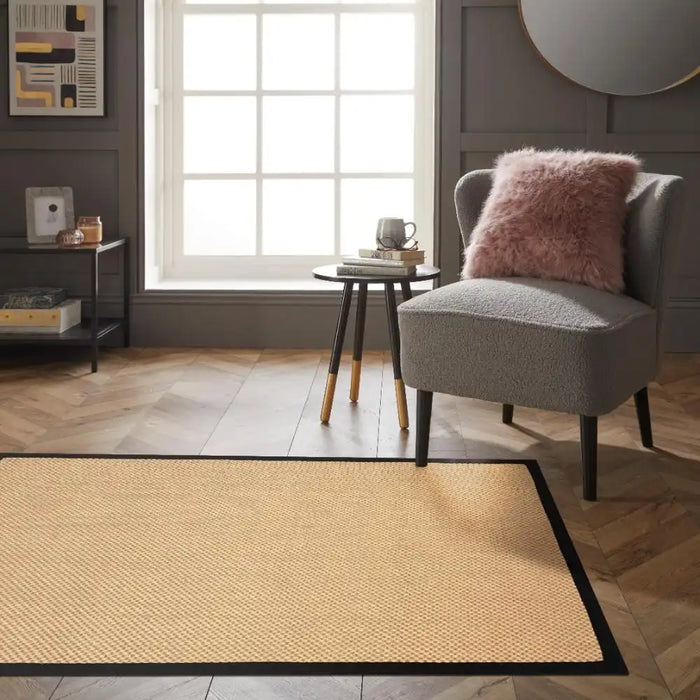 Esselle urmston sisal jute tiger eye black border Beige Living Room Natural Fibre Rug.