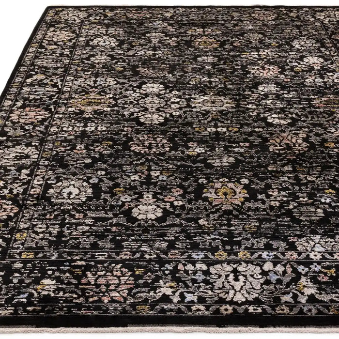 Asiatic sovereign black vintage floral 01 Black Living Room Flat Weave Rug.