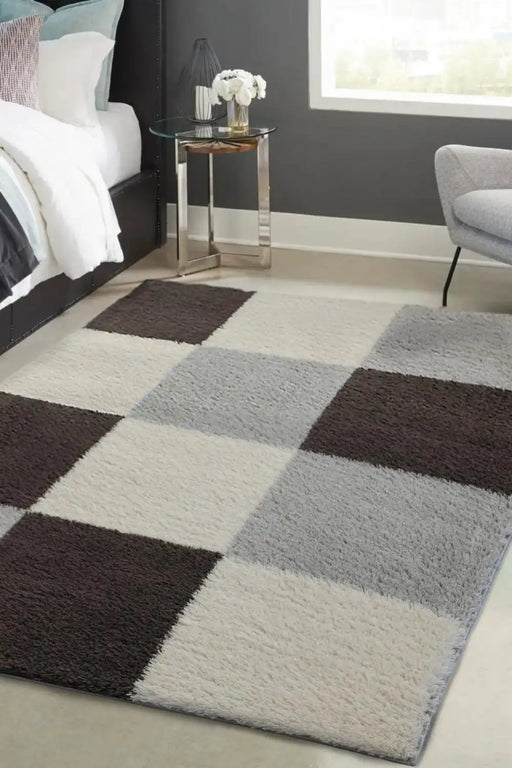 Homemaker snug melrose blocks grey Grey Living Room Geometric Rug.