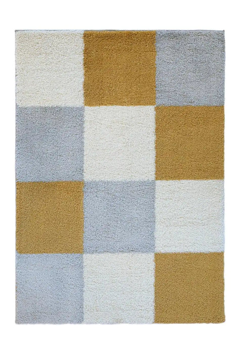 Homemaker snug melrose blocks ochre Grey, Yellow, Ivory Living Room Geometric Rug.