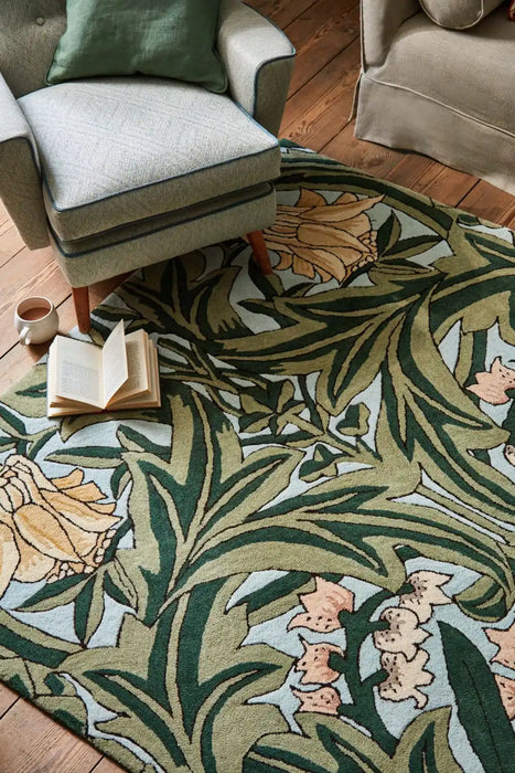 Morris & Co morris and co bluebell leafy arbour green 127607 Green Living Room Wool Rug.