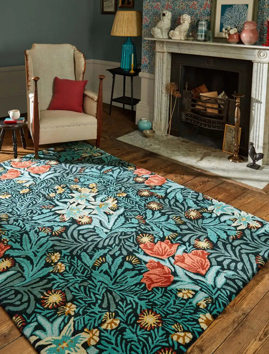 Morris & Co morris and co bower indigo 128208 Multicoloured Living Room Wool Rug.