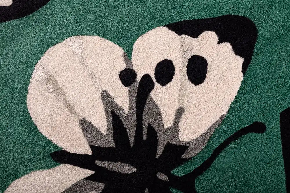Woven Edge natural world butterfly Green, Ivory, Multicoloured Living Room Wool Rug.