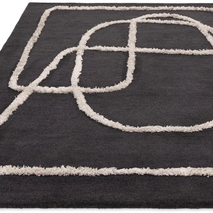 Asiatic infinity charcoal Grey Living Room Wool Rug.
