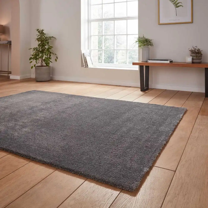 Think Rugs cove charcoal Grey Living Room Shaggy Rug.