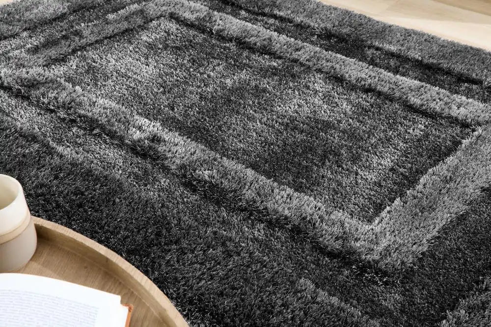 Origins frame charcoal Grey Living Room Geometric Rug.