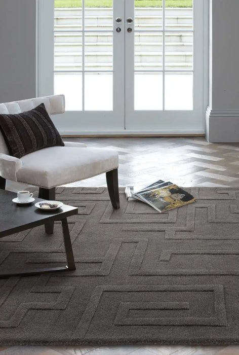 Asiatic maze asiatic charcoal Grey Living Room Wool Rug.