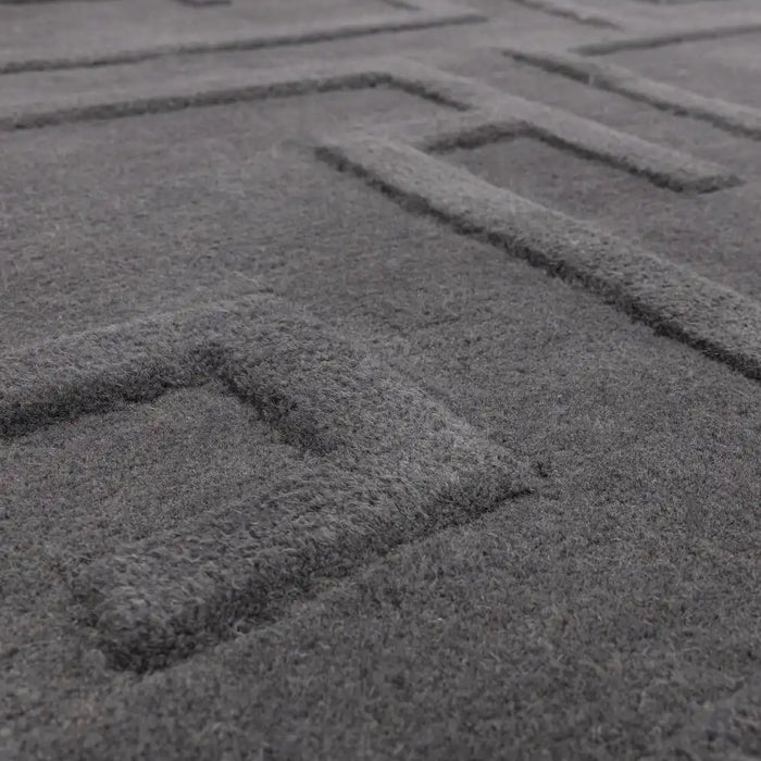 Asiatic maze asiatic charcoal Grey Living Room Wool Rug.
