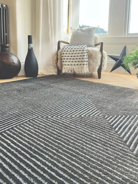 Origins pyramid charcoal Grey Living Room Geometric Rug.
