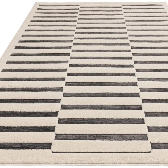 Asiatic valley charcoal ivory build Grey, Ivory Living Room Geometric Rug.