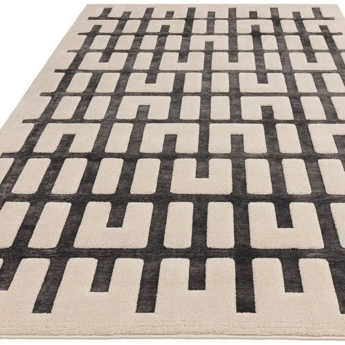 Asiatic valley charcoal ivory junction Grey, Ivory Living Room Geometric Rug.