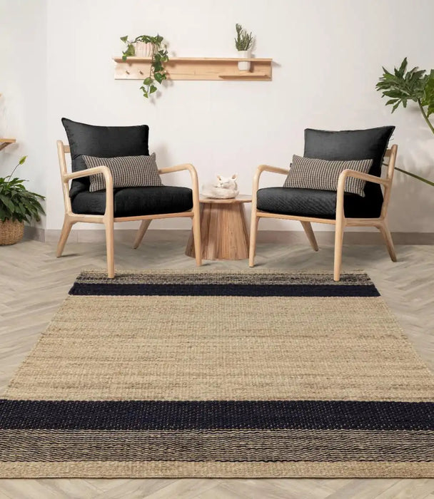 Asiatic cedar charcoal natural Grey, Beige Living Room Natural Fibre Rug.
