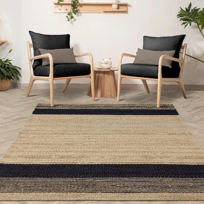 Asiatic cedar charcoal natural Grey, Beige Living Room Natural Fibre Rug.