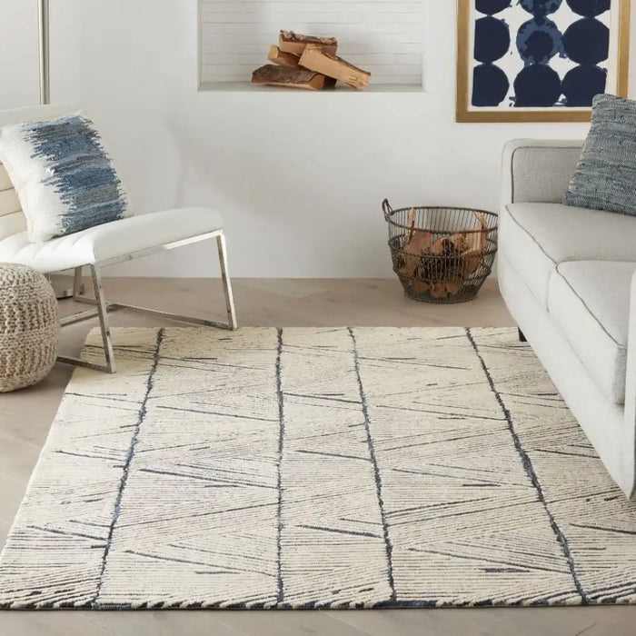Nourison colorado clr01 white blue Blue, Ivory Living Room Wool Rug.