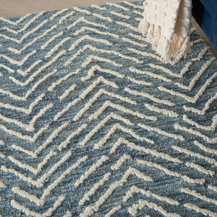 Nourison colorado clr02 indigo ivory Blue Living Room Wool Rug.