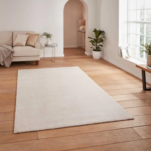 Think Rugs cove cream Ivory, Cream Living Room Shaggy Rug.