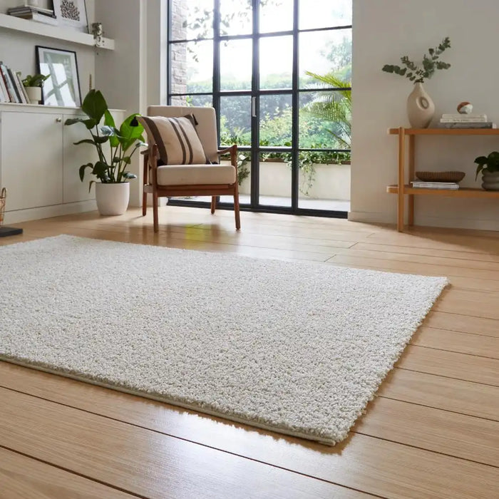 Think Rugs bali cream Cream Living Room Shaggy Rug.