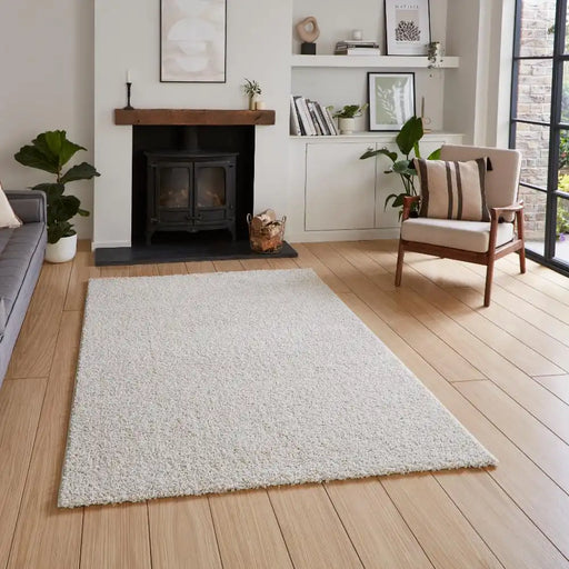 Think Rugs bali cream Cream Living Room Shaggy Rug.