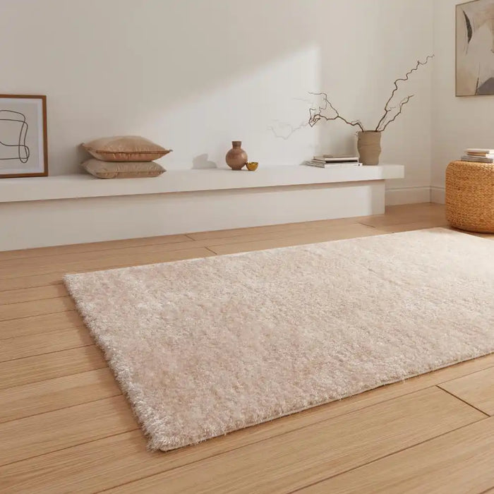 Think Rugs lux shaggy cream Ivory Living Room Shaggy Rug.