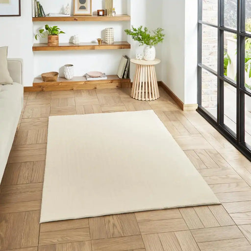 Think Rugs bay washable cream Ivory Living Room Shaggy Rug.