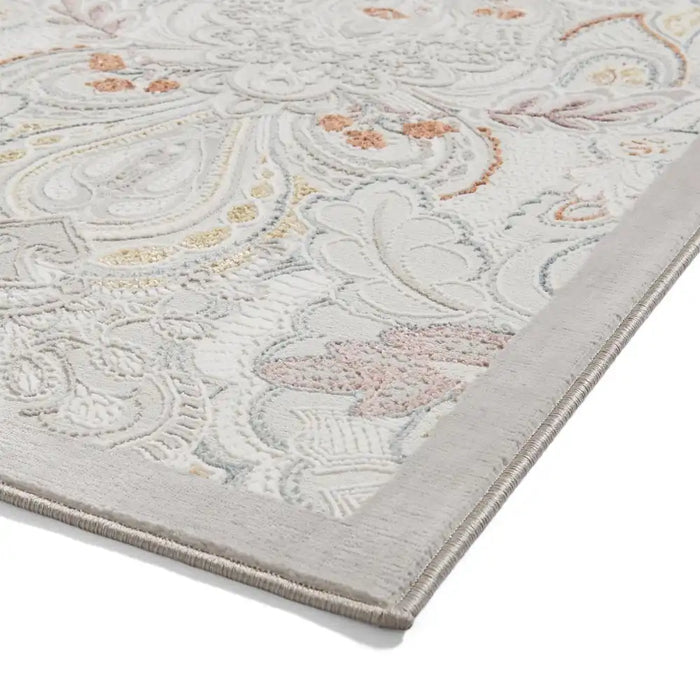 Think Rugs laurence llewelyn bowen damask pearl Grey Living Room Floral Rug.