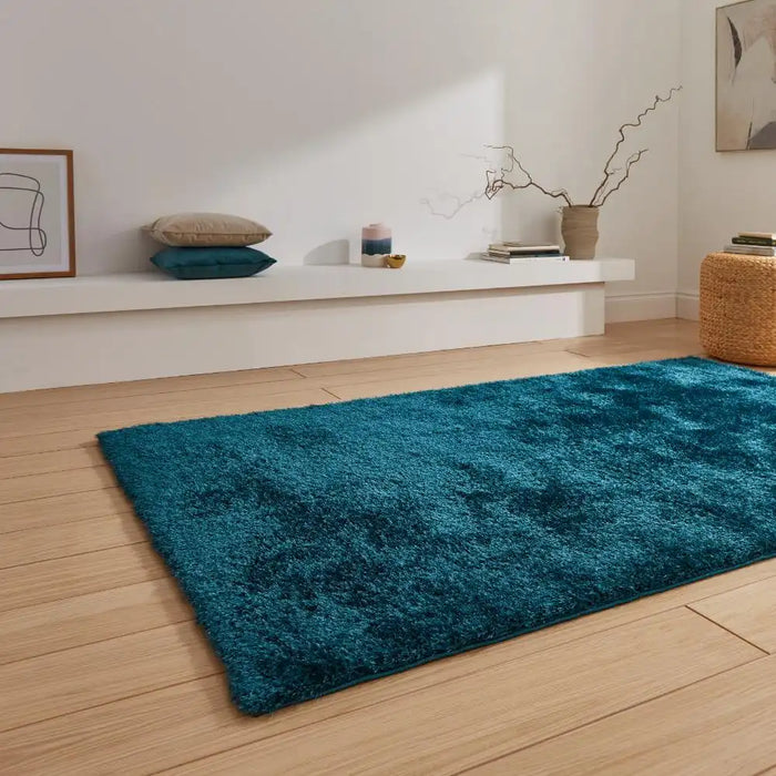 Think Rugs lux shaggy dark green Green Living Room Shaggy Rug.