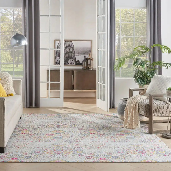 Nourison damask das06 multi Multicoloured Living Room Flat Weave Rug.