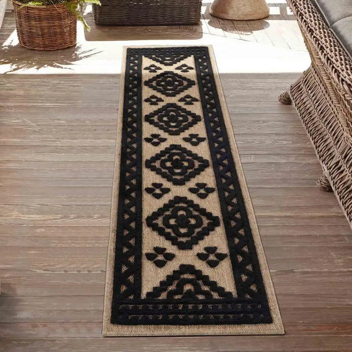 Serdim Rugs harper outdoor diamond black Brown, Black Living Room Natural Fibre Rug.