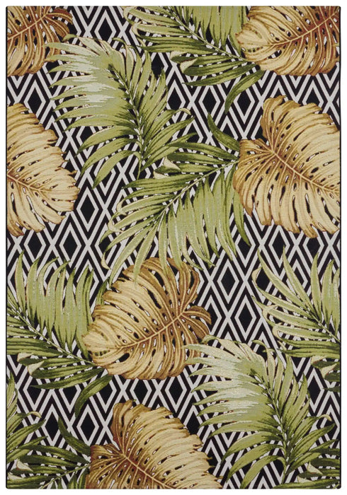 Hanse Home flair diamonds and leaves Green, Black, Multicoloured Living Room Floral Rug.