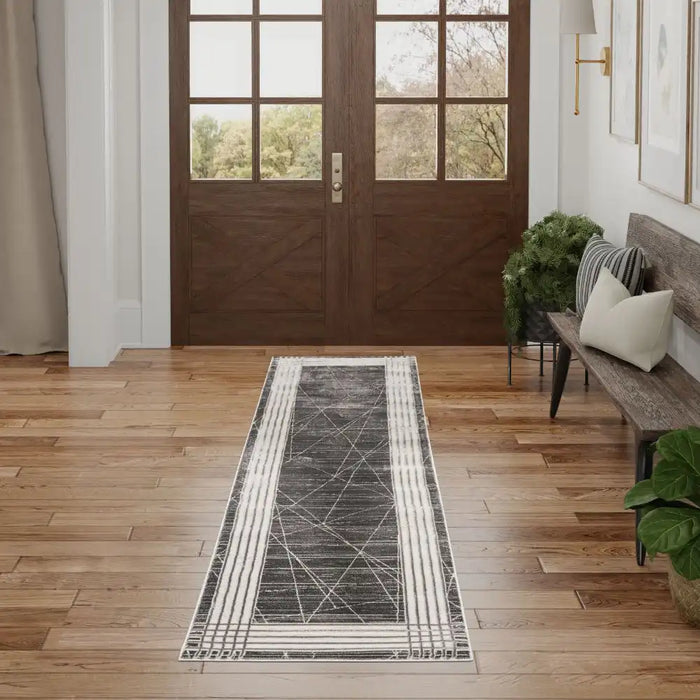 Nourison desire nourison dsr01 charcoal silver Grey, Ivory Living Room Geometric Rug.
