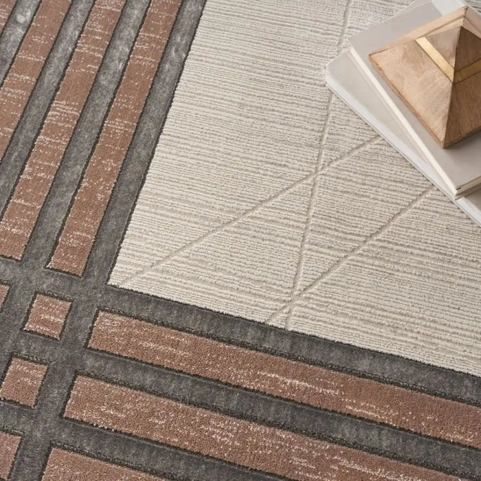 Nourison desire nourison dsr01 ivory silver Grey, Ivory Living Room Geometric Rug.