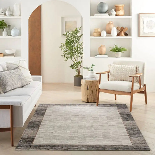 Nourison desire nourison dsr02 grey black Grey, Black Living Room Geometric Rug.