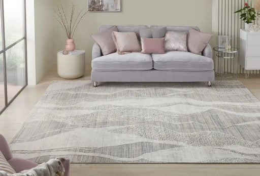 Nourison dune du 147 white light blue Blue, Ivory Living Room  Rug.
