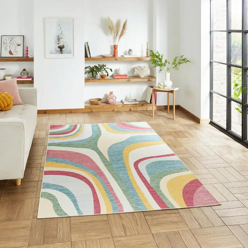 Think Rugs spectrum indoor outdoor e9333 multi Multicoloured Living Room Geometric Rug.