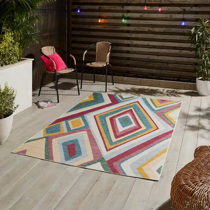 Think Rugs spectrum indoor outdoor e9335 multi Multicoloured Living Room Geometric Rug.