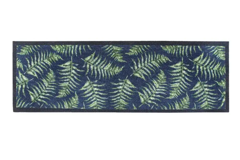 My Mats nylon indoor fern leaves Blue, Green, Multicoloured Kitchen  Washable Rug.